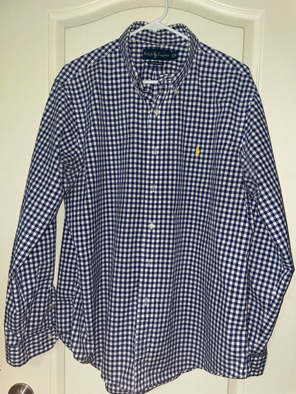 Ralph Lauren Navy & White Gingham Button-Down Shirt Size XL